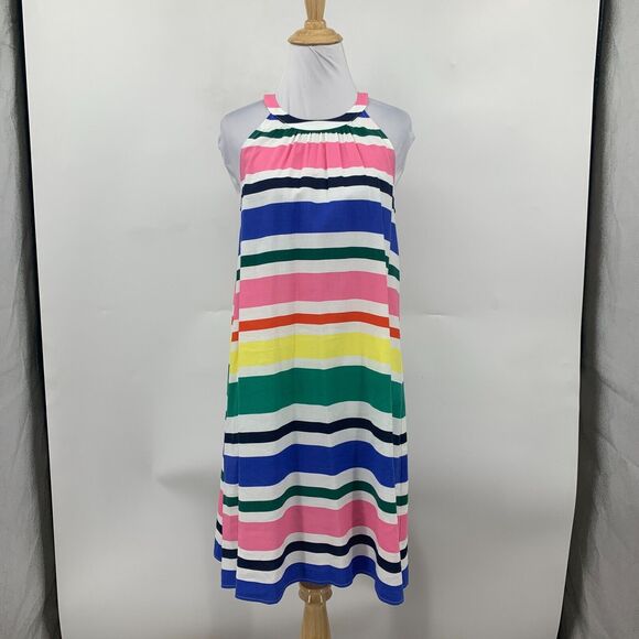 Loft Linen Blend Dress Womens Small Halter Ring Neck Striped Sleeveless Keyhole - Picture 2 of 13